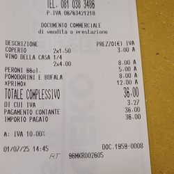 Antica Capri - Receipt with 2 wines + 0.5L beer + pizza + pasta