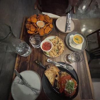 The Ginger Mule - Sweet Potato Fries, Side of Queso, Squash Lasagna and Coconut Calamari - Vegan Near Me - Houston, Texas The Ginger Mule - Sweet Potato Fries, Side of Queso, Squash Lasagna and Coconut Calamari - Vegan Near Me - Houston, Texas