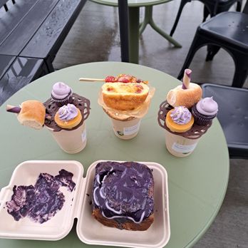 JJ Bakes Company - That flan-tastic purple yam hot chocolate, tiki torched brulee bliss hot chocolate, and ube beach bun - Desserts Near Me - Langley Township, British Columbia