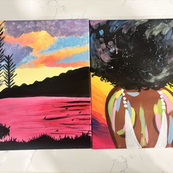 Muse Paintbar - My painting on the left and a free bday gift on the right - Paint & Sip Near Me - Atlanta, Georgia