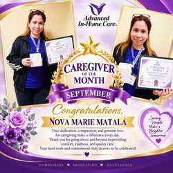 Advanced In-Home Care - Congratulations to Nova Marie Matala, our September Caregiver of the Month! Thank you for your compassion and dedication!