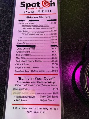 Menu photo 2 Spot On Sports Pub Gresham, OR