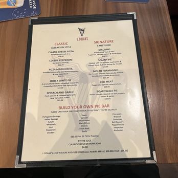 J. Dolan's - Menu. Saturday August 30, 2025 - Pizza Near Me - Honolulu, Hawaii
