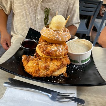 Down the Hatch Maui - Chicken and waffles with gravy on the side - Seafood Near Me - Lahaina, Hawaii Down the Hatch Maui - Chicken and waffles with gravy on the side - Seafood Near Me - Lahaina, Hawaii