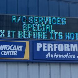 Performance Automotive & Tire - LED sign with specials and reminders.