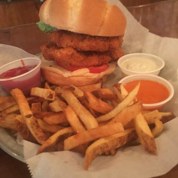 Thirsty Monk - Chicken sandwich was great with a side of Buffalo and Blue Cheese; Fries were delicious too! - Breweries Near Me - Asheville, North Carolina