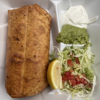 Carrillo's Mexican Food - Adobada chimichanga! Big burrito, came with rice and beans inside - Mexican Near Me - Clovis, California