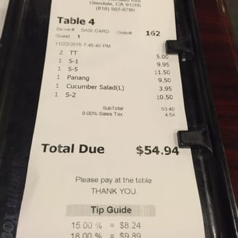 Thai Original BBQ - How much tip would you leave when you received poor service and the wrong food? - Thai Near Me - Glendale, California