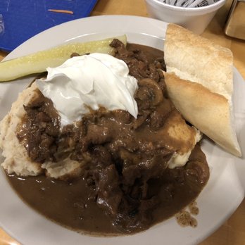 Tip Top Meats - Beef stroganoff over mashed potatoes (they were out of spaetzle) - Meat Shops Near Me - Carlsbad, California Tip Top Meats - Beef stroganoff over mashed potatoes (they were out of spaetzle) - Meat Shops Near Me - Carlsbad, California