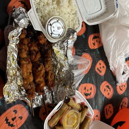 Lumpiang Shanghai, 3 Piece Chicken BBQ Skewer Plate Special Lumpiang Shanghai, 3 Piece Chicken BBQ Skewer Plate Special