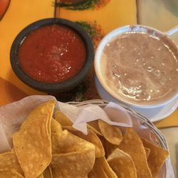 Chips, salsa and bean dip
