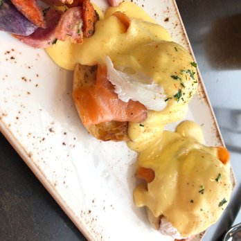 Cedar + Stone, Urban Table - JW Eggs Benedict with Smoked Salmon - New American Near Me - Bloomington, Minnesota