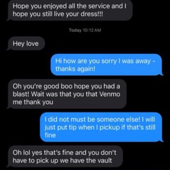 Bridals by Sandra - Constantly texting me to solicite Venmo tips pretending to confuse me with someone else - this happened like 3 times - Women's Clothing Near Me - Nazareth, Pennsylvania Bridals by Sandra - Constantly texting me to solicite Venmo tips pretending to confuse me with someone else - this happened like 3 times - Women's Clothing Near Me - Nazareth, Pennsylvania