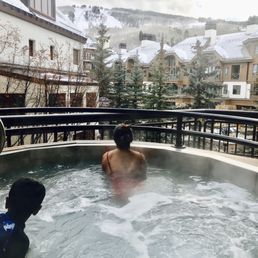 Outdoor hot tub with a view
