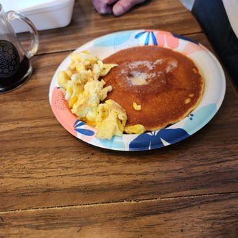 Victor's Villa III - Pancake & eggs. Dad used his own syrup. He proclaimed them excellent! You can add bacon or sausage for $2. Puts a whole combo at $7.99. - Burgers Near Me - West Covina, California
