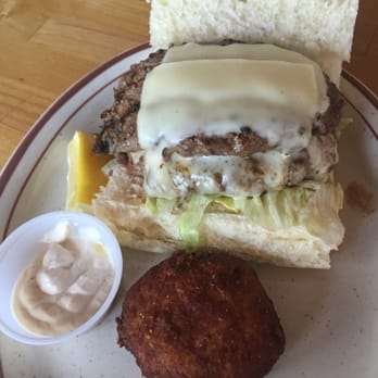 Glenwood Pines - Double pineswood burger with crabcake - American Near Me - Ithaca, New York