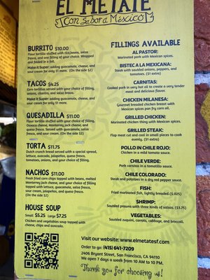 Menu photo 3 El Metate Restaurant San Francisco, CA Menu photo 3 El Metate Restaurant San Francisco, CA