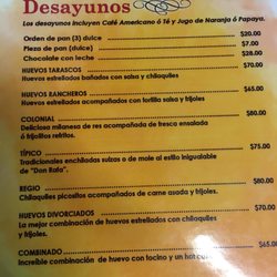 Restaurant Don Rafa - Breakfast menu.