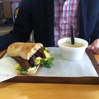 Local Loaf - Steak and Egg Baguette with Creamy Mushroom Soup - Bakeries Near Me - Charlotte, North Carolina