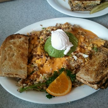Schooner or Later - The Mess topped with avocado and sour cream. It wasn't worth the wait. - Sandwiches Near Me - Long Beach, California