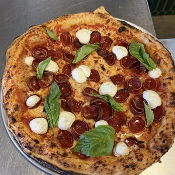 Pizzeria Rosa Maria - Pepperoni pizza with whipped lemon ricotta and basil - Italian Near Me - San Jose, California Pizzeria Rosa Maria - Pepperoni pizza with whipped lemon ricotta and basil - Italian Near Me - San Jose, California