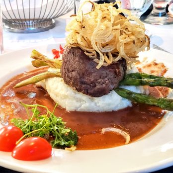 The Warehouse - Grilled Filet Mignon- 7 oz. filet on smashed potatoes with bordelaise sauce and fresh asparagus. I finished the whole plate! So good! - Seafood Near Me - Alexandria, Virginia