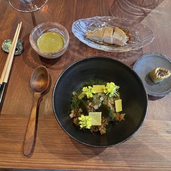 Harbor House Inn - Abalone, rice and picked cucumber with abalone sauce - Bed & Breakfast Near Me - Elk, California