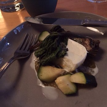 Candide - Cheese plate included local mozzarella, roasted artichokes and tomatillo. Way to end it for me! - French Near Me - Montreal, Quebec