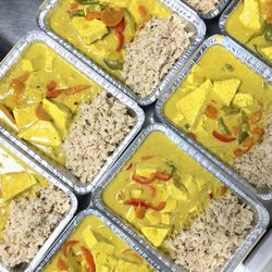 Take and bake, coconut curry with brown rice.
