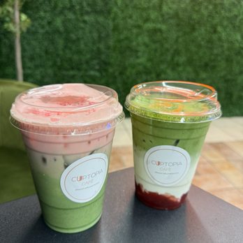 Cuptopia cafe - Pink Foam Matcha, nice and gentle hint of sweet strawberry. Strawberry Matcha: it's like strawberry jam at the bottom. - Coffee & Tea Near Me - Westminster, California Cuptopia cafe - Pink Foam Matcha, nice and gentle hint of sweet strawberry. Strawberry Matcha: it's like strawberry jam at the bottom. - Coffee & Tea Near Me - Westminster, California