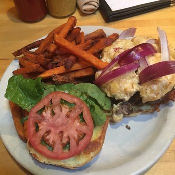 Foothills Brewing - Dirty South Burger with sweet potato fries. Yum! - American Near Me - Winston Salem, North Carolina Foothills Brewing - Dirty South Burger with sweet potato fries. Yum! - American Near Me - Winston Salem, North Carolina