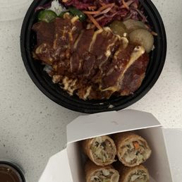 dirty bird bowl pork spring rolls