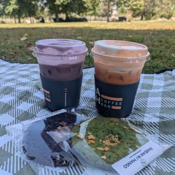 Dash Coffee Bar - Ube cold brew, Thai tea cold foam, Ube toffee cookie, matcha mango? Cookie Total came out to be $20+ (This is at the park, not the store.) - Coffee & Tea Near Me - Pasadena, California Dash Coffee Bar - Ube cold brew, Thai tea cold foam, Ube toffee cookie, matcha mango? Cookie Total came out to be $20+ (This is at the park, not the store.) - Coffee & Tea Near Me - Pasadena, California