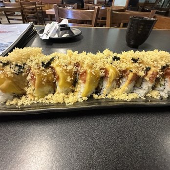 Sushi Island - Mango Dragon Roll - tempura shrimp, cucumber, topped with crab meat (swapped for tuna), mango, black tobiko. Added crunch - Sushi Bars Near Me - San Jose, California Sushi Island - Mango Dragon Roll - tempura shrimp, cucumber, topped with crab meat (swapped for tuna), mango, black tobiko. Added crunch - Sushi Bars Near Me - San Jose, California