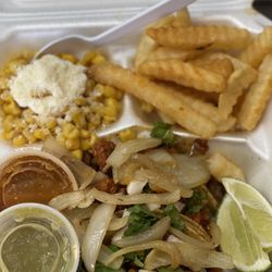Tacos Perez - Combo plate tacos pastor sides corn and f fries