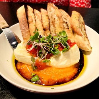 Basi Italia - Fresh Mozzarella with carrot puree, grilled Baggett and grape sava - Italian Near Me - Columbus, Ohio