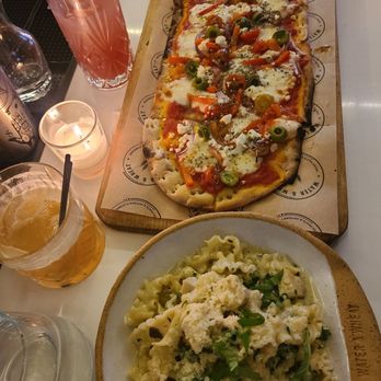 Water & Wheat - Alfredo chicken with pesto & Mediterranean flatbread - Italian Near Me - New York, New York
