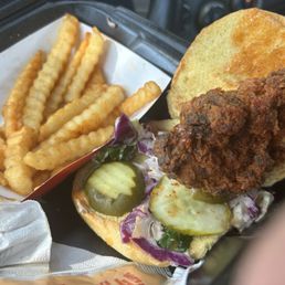 Dry, burnt chicken and barely any coleslaw. Not pictured is the second slider that looked the same.