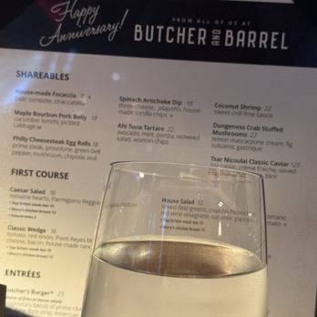 Butcher and Barrel - Even the menu said Happy Anniversary! - Steakhouses Near Me - Sacramento, California Butcher and Barrel - Even the menu said Happy Anniversary! - Steakhouses Near Me - Sacramento, California