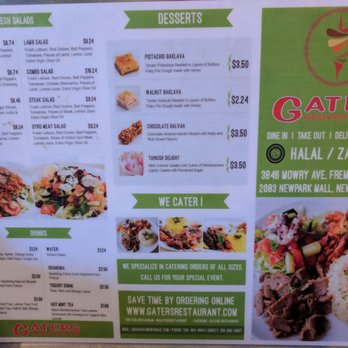 Gaters Restaurant - Menu - Middle Eastern Near Me - Fremont, California