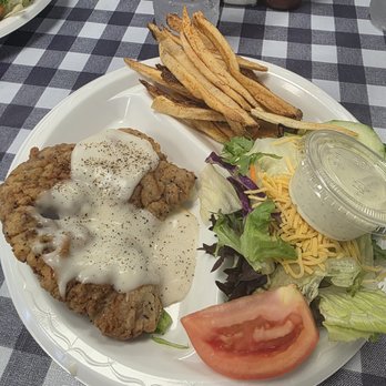 Granny’s Kitchen - Chicken fried steak plate with salad and fries. - Burgers Near Me - Hallettsville, Texas Granny’s Kitchen - Chicken fried steak plate with salad and fries. - Burgers Near Me - Hallettsville, Texas