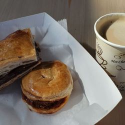 Cafe con Leche, pastelito de guayaba and pastelito de carne.