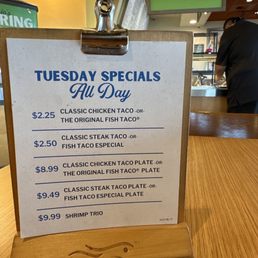 Taco Tuesday specials.