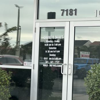 Orvieto Nail Spa - Front door/hours - Waxing Near Me - Melbourne, Florida Orvieto Nail Spa - Front door/hours - Waxing Near Me - Melbourne, Florida