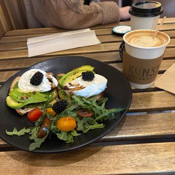 Kunst Coffee Haus - Avocado Toast with burrata cheese with Vanilla Golden Milk Latte / hot 12oz - ice 16oz - Coffee & Tea Near Me - Bayside, New York