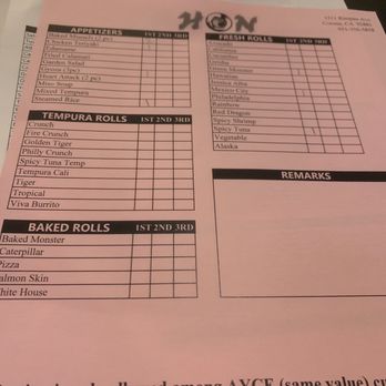 Hon Sushi - Ayce menu A - Sushi Bars Near Me - Corona, California