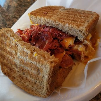 Nate's Korner - Pastrami breakfast sandwhich with 2 over easy eggs and cheese on rye. About 10 bucks - Breakfast & Brunch Near Me - Santa Ana, California Nate's Korner - Pastrami breakfast sandwhich with 2 over easy eggs and cheese on rye. About 10 bucks - Breakfast & Brunch Near Me - Santa Ana, California