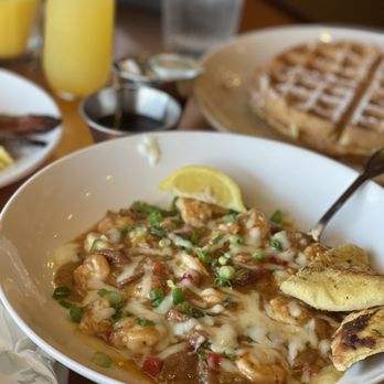 Another Broken Egg Cafe - Hubby had the shrimp and grits with waffle on the side. I tasted it and it was Devine! - Breakfast & Brunch Near Me - Boca Raton, Florida
