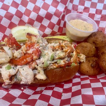 Georgetown Seafood - warmed lobster roll with mayo and hushpuppies - Seafood Near Me - Washington, DC, District of Columbia