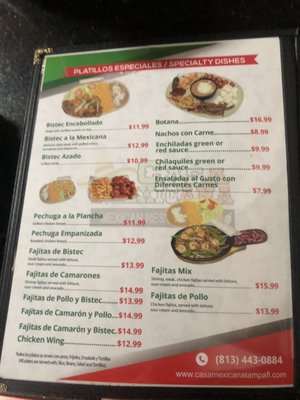 Menu photo 2 Casa Mexicana Tampa, FL